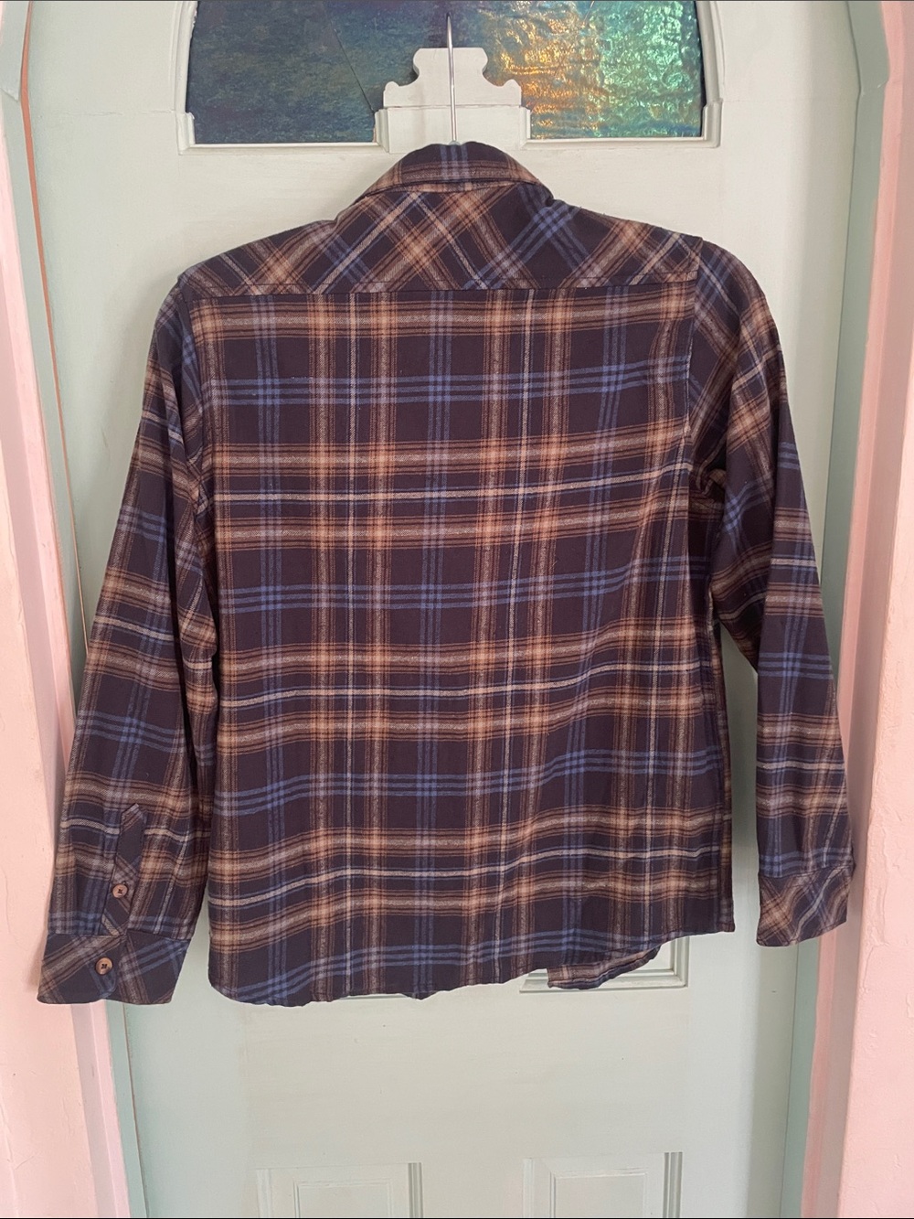 Billabong Boy’s Navy and Brown Plaid Button-Down Shirt - Picture 3 of 3